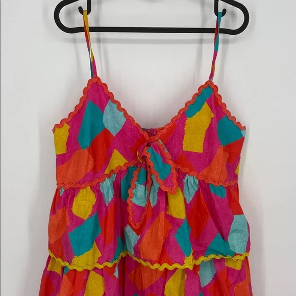 NWT Scrap work Pink Multi Geo Tiered Dress size L - Picture 4 of 8